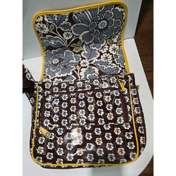 Vera Bradley Floral Vinyl Messenger Bag With Adjustable Strap & Yellow Accents - Picture 11 of 12